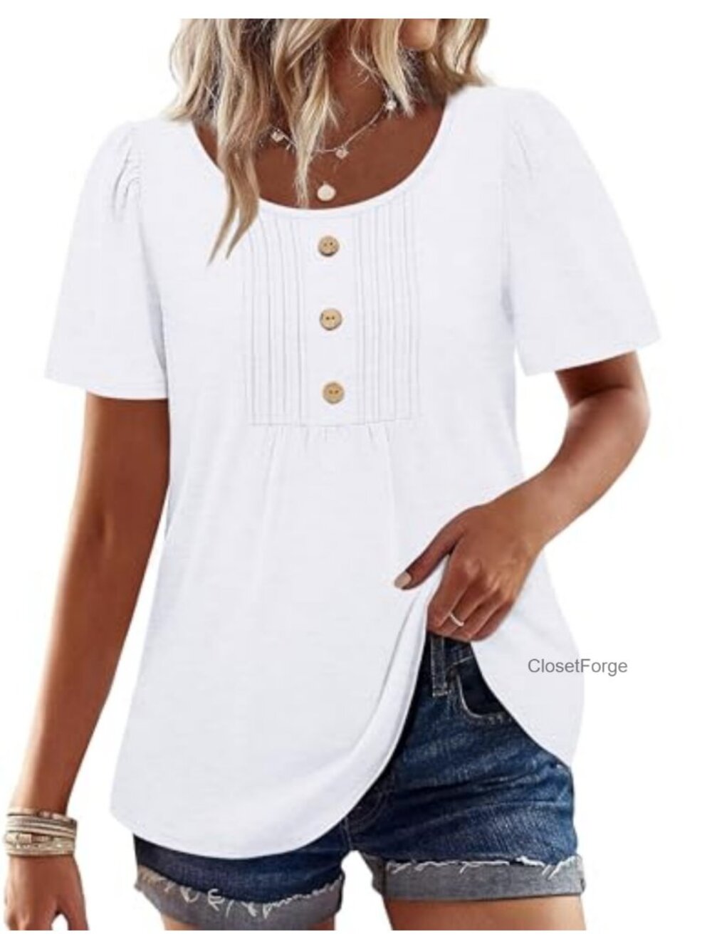 Women's Short Sleeve Blouse Tunic Peasant Top Plus Size Dressy Casual Button